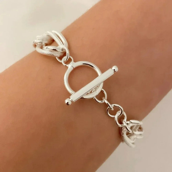 925 Sterling Silver Chunky Chain Link Toggle Bracelet Silver Statement Bracelet - Picture 8 of 8
